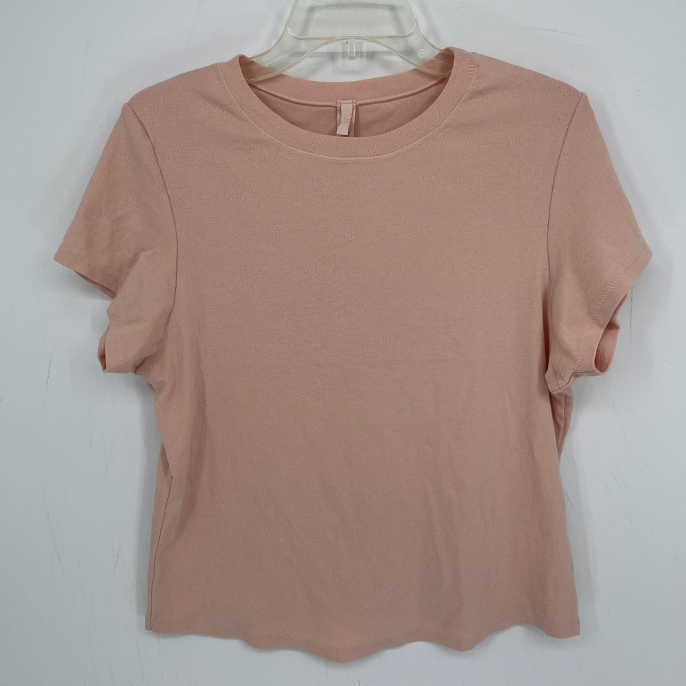 SKIMS Women's Pink Crewneck Logo Pointelle Short Sleeve Tee T-Shirt Plus Size 3X